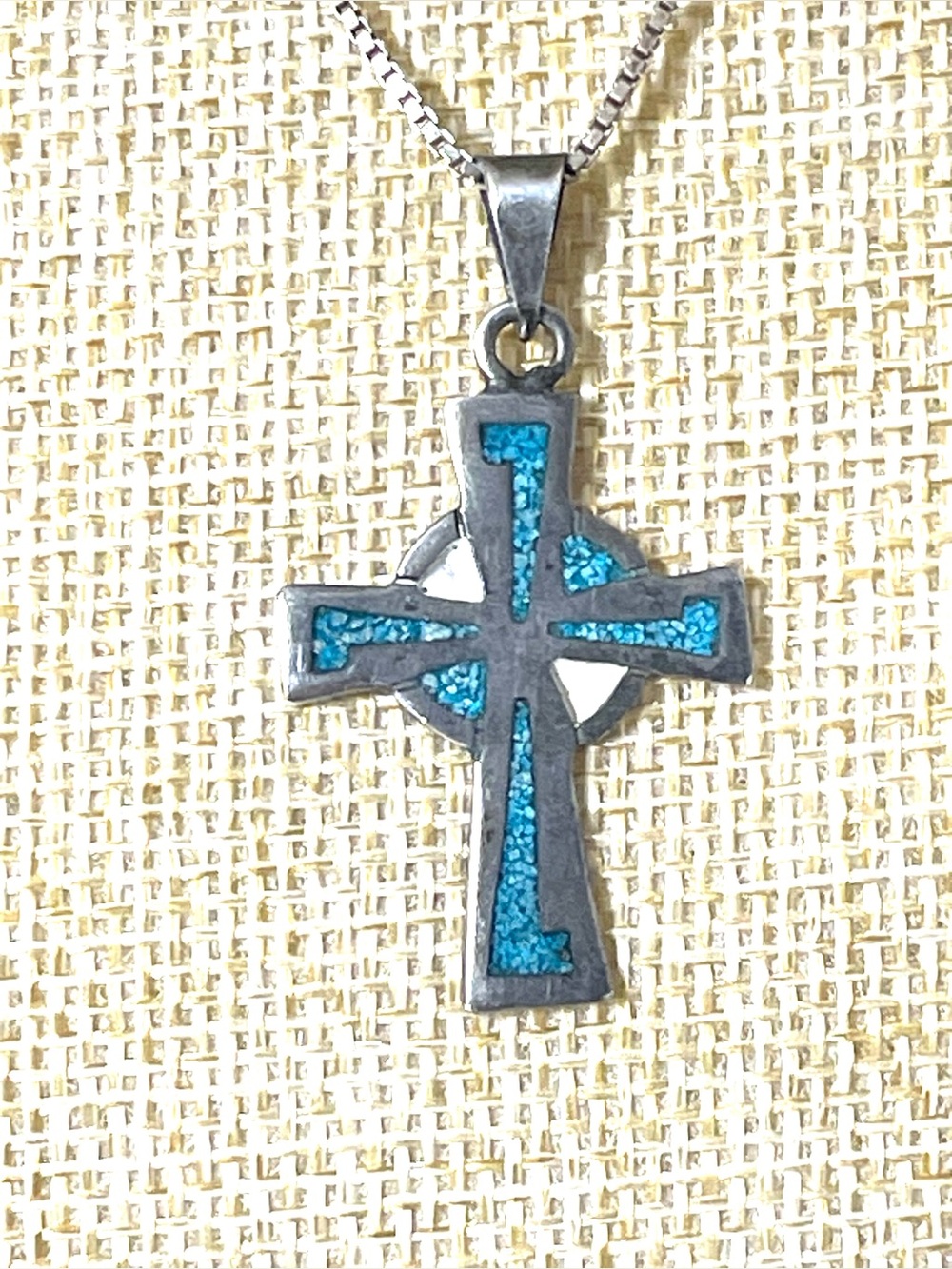 Signed Taxco Inlaid Crushed Turquoise Necklace